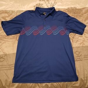 Men's Blue Polo Shirt with Red and Gray Pattern